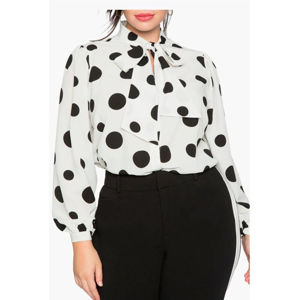 NWT Eloquii Printed Tie Neck Polka Dot Blouse size 26